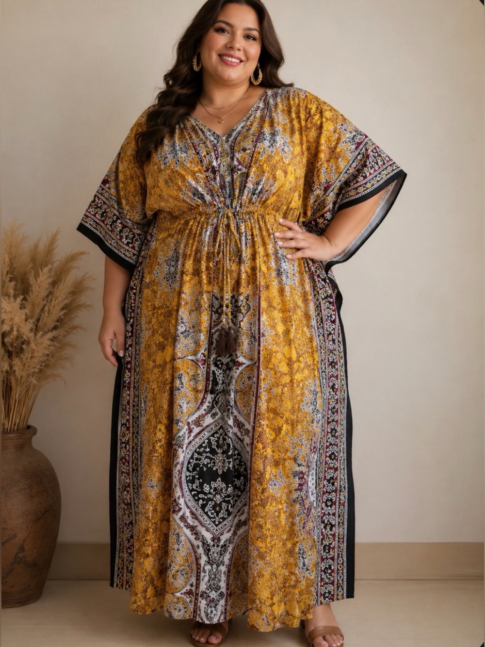 Yellow and Black Smocked Tiered Maxi Dress